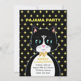 Convite Estrelas e Festa de Aniversário de Gato Fofo de Pi
