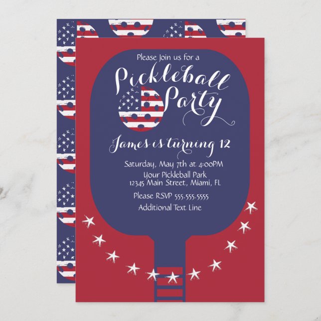 Convite Estrelas e Listras Patrióticas da Festa de Pickleb (Frente/Verso)