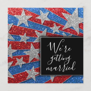 Convite Estrelas Elegantes de Brilho Vermelho Branco e Azu