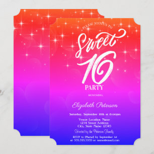 Convite Estrelas Elegantes Ombre Sweet 16