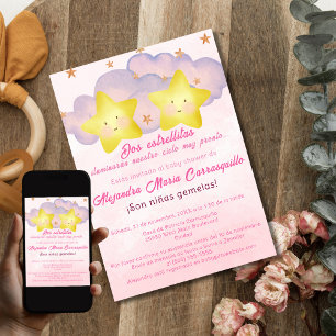 Convite Estrelas Espanholas Pequenas Rosa Gêmeas Meninas C