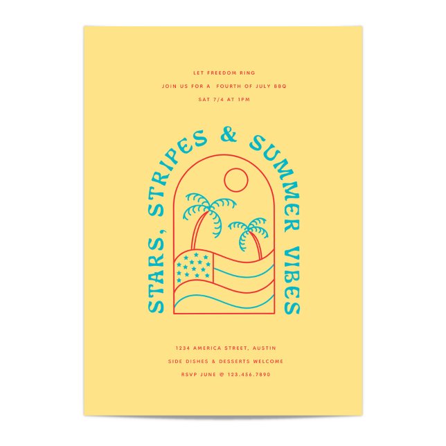 Convite Estrelas, Listras e Vibrações de Verão Festa de Ch (Criador carregado)