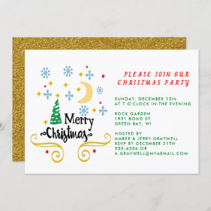 Convite Estrelas, Lua, Flocos de Neve e Feliz Natal, ZPR