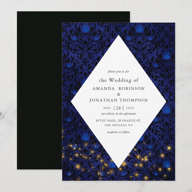 Convite Estrelas Místicas Floral Damasco Casamento (Frente/Verso)