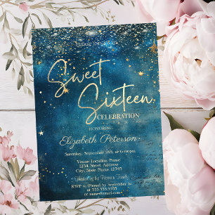 Convite Estrelas Modernas Elegantes Azul Doce 16