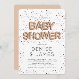 Convite Estrelas n Rosa Gold Foil Balloon Type Chá de fral