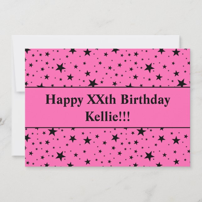 Convite Estrelas Negras A Rosa Com Mensagem Aniversário (Frente)