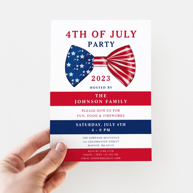 Convite Estrelas Patrióticas e Listras 4 de Julho (Custom Patriotic Elegant Red White Blue 4th Of July Party Invitation)