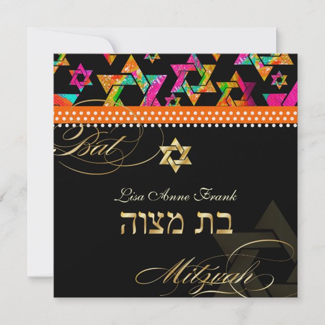 Convite Estrelas Psicodélicas da PixDezine, Bat Mitzvah (Frente)