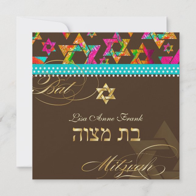 Convite Estrelas Psicodélicas PixDezines, Bat Mitzvah (Frente)