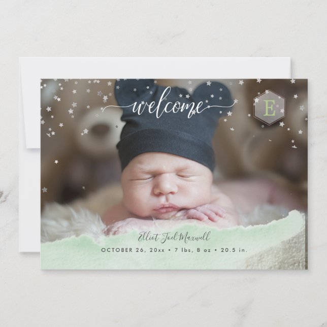 Convite Estrelas reluzidas brilhantes Nascimento Obrigado (Frente)