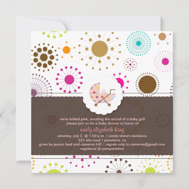 Convite Estrelas Retro PixDezines, chá de fraldas (Frente)