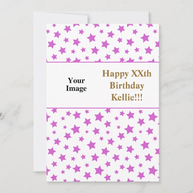 Convite Estrelas Rosa com Foto de Mensagem Aniversário (Frente)