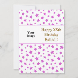 Convite Estrelas Rosa com Foto de Mensagem Aniversário
