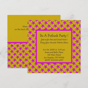 Convite Estrelas Rosa no Padrão Amarelo Potluck