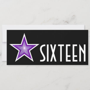 Convite Estrelas Roxas 'SEXTEEN' preto de comprimento