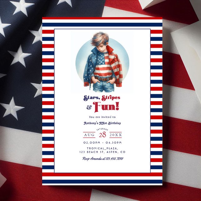 Convite Estrelas, Stripes e Diversão | Todo o American Boy (Stars, Stripes & Fun | All American Boy Birthday Invitation)