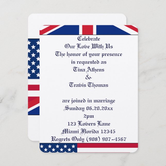 Convite Estrelas Stripes Sinalizador Amor Noiva Paz (Frente/Verso)