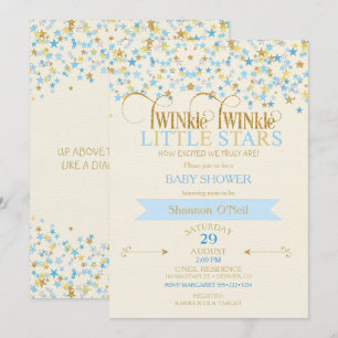 Convite Estrelas TWINkles Gêmeos Bebês Meninos Dourado Azu