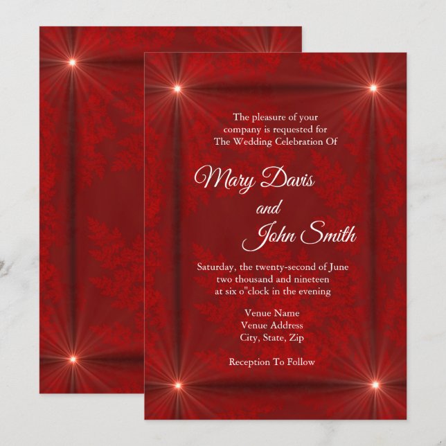 Convite Estrelas Vermelhas de Veludo (Frente/Verso)