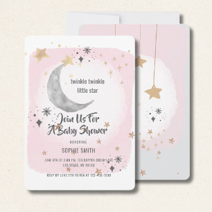 Convite Estrelinha Estrelinha Brilhante Rosa Aquarela 