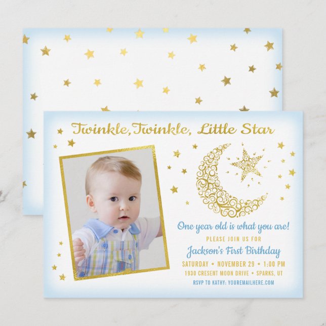 Convite Estrelinha, Estrelinha, Menino de Aniversário Foto (Frente/Verso)