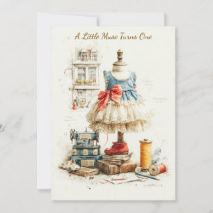 Convite Estúdio de Couture e Vestido Shabby Chic 1º aniver