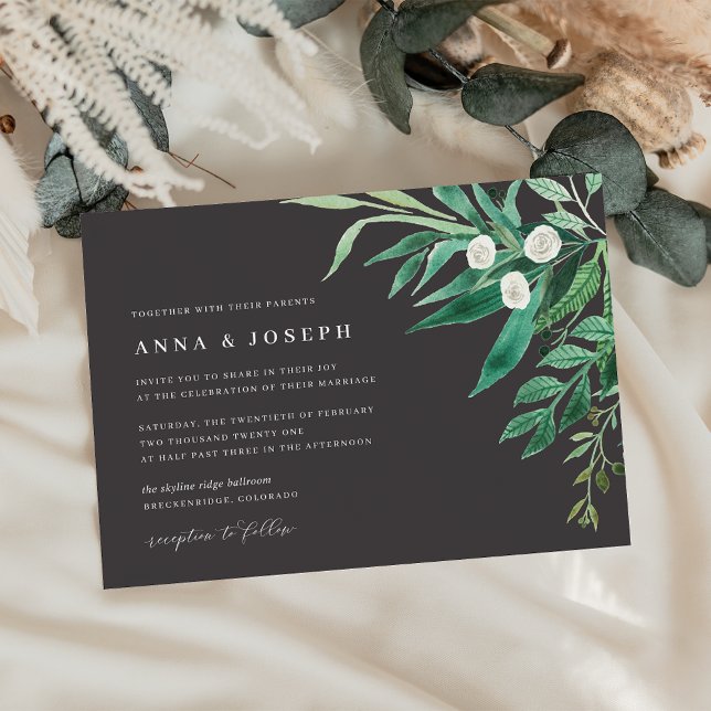 Convite Estufa | Casamento de Folhagem de Aquarela Verde (Criador carregado)