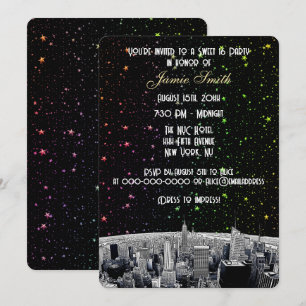 Convite Etched NYC Skyline 2 Arco-íris Estrela Doce 16 V