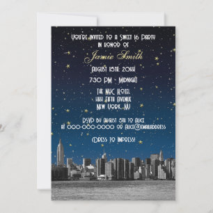 Convite Etched NYC Skyline #3 Estrela Azul Pôr do Sol Swee