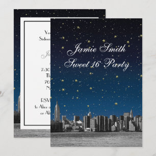 Convite Etched NYC Skyline #3 Estrela Blu Pôr do Sol Sweet