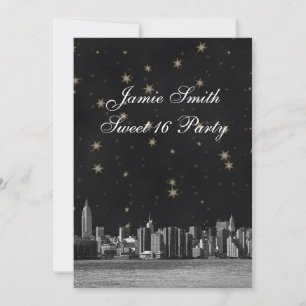 Convite Etched NYC Skyline #3 Preto Dourado Estrela Doce 1