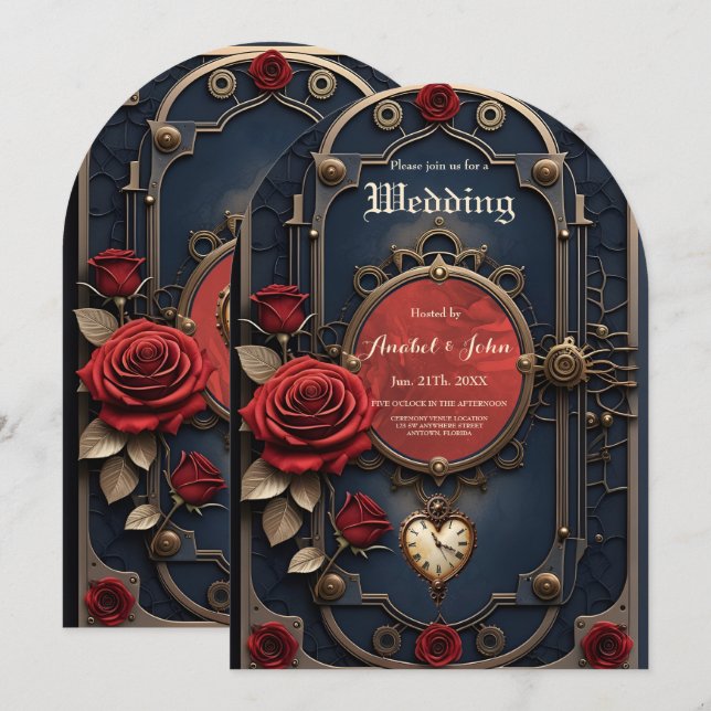 Convite Eternal Elegance – Clockwork Heart.  (Frente/Verso)