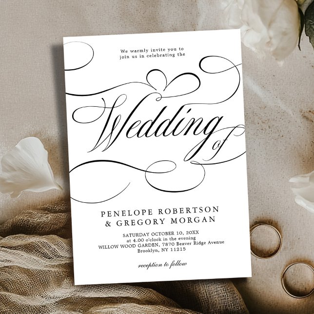 Convite Eterno de caligrafia moderna Casamento branco Negr (Modern calligraphy timeless Black white wedding Invitation)
