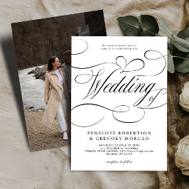 Convite Eterno de caligrafia moderna Casamento Negro Branc