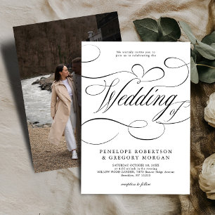 Convite Eterno de caligrafia moderna Casamento Negro Branc