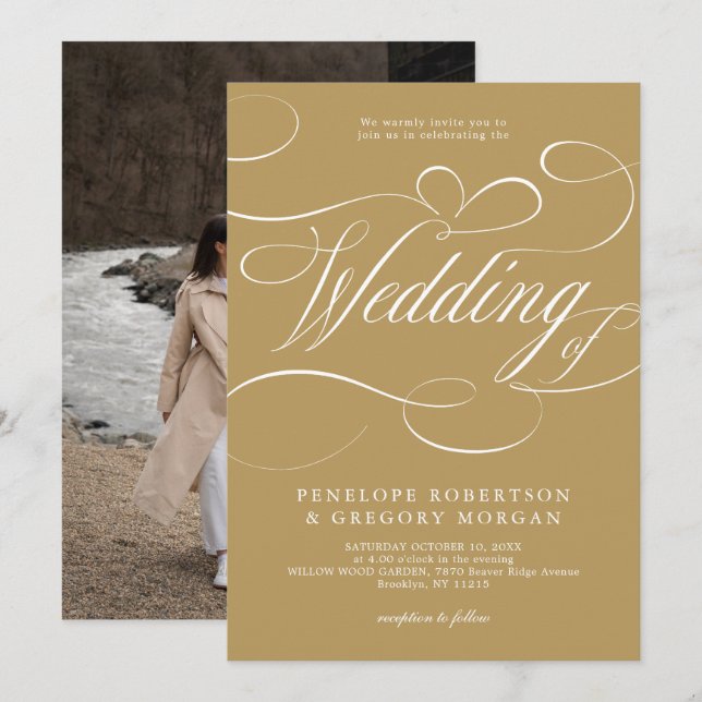 Convite Eterno de caligrafia moderna e casamento branco (Frente/Verso)