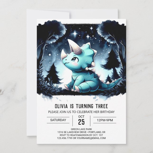 Convite Eterno Dino Charm Triceratops Aniversário (Frente)