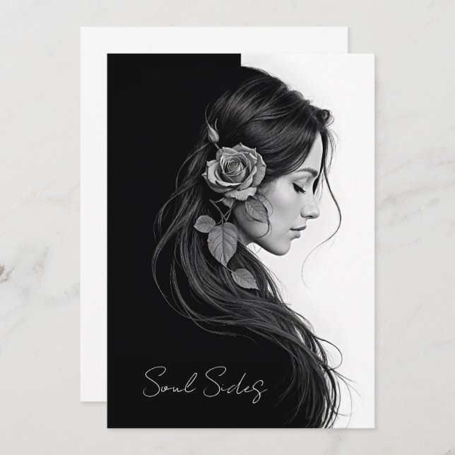 Convite Eterno preto branco dramático design de cabelo flo (Frente/Verso)