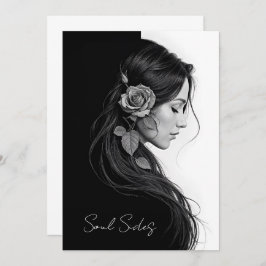 Convite Eterno preto branco dramático design de cabelo flo