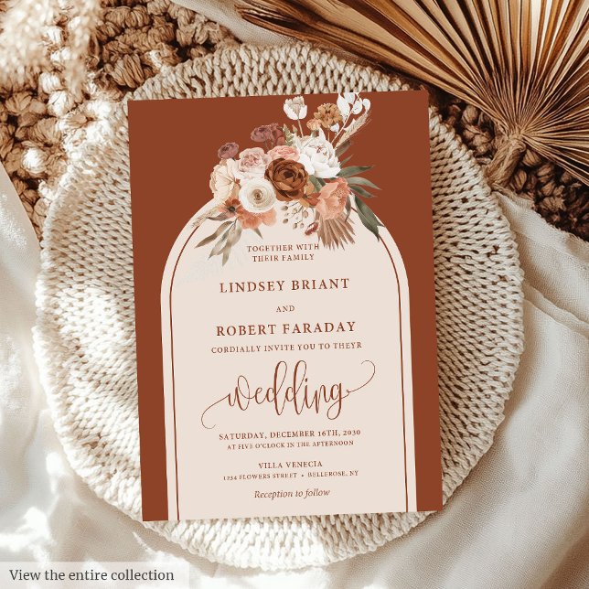 Convite Eterno Terracotta Pampas Grass Casamento Floral (Timeless Terracotta Pampas Grass Floral Wedding Invitation)