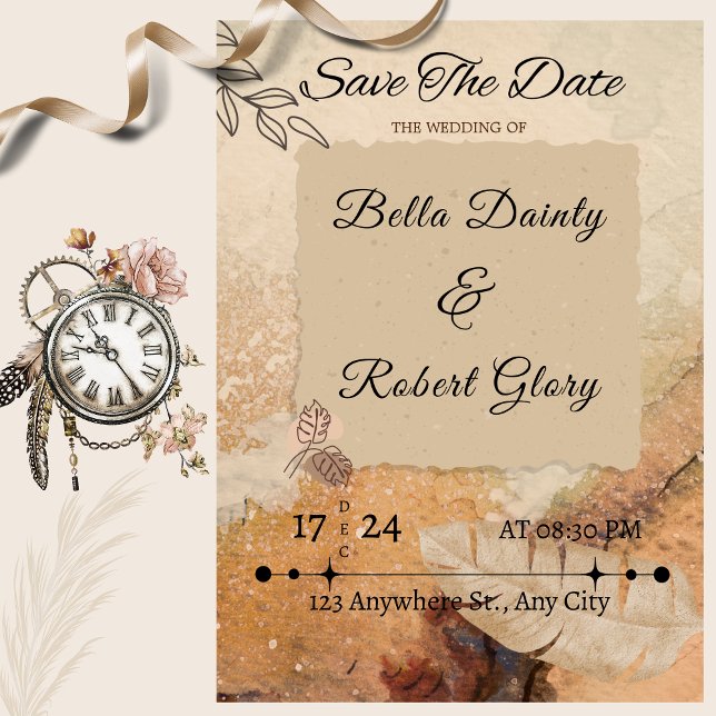 Convite Eterno Vintage Boho Brown Invitation (Criador carregado)