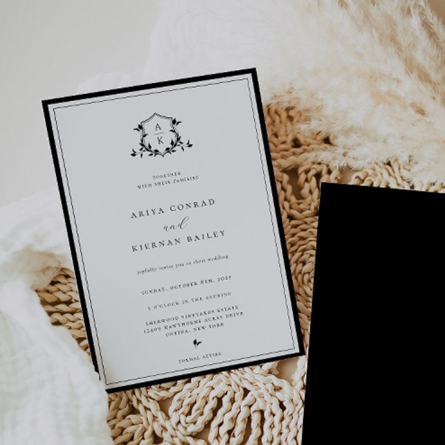 Convite Eternos Vinhas Monograma Crest de Casamento (Criador carregado)