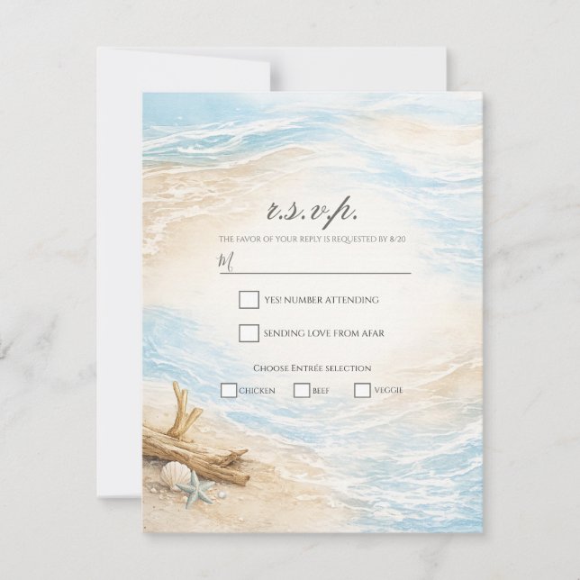 Convite Eterntal Tides Coastal Watercolor Beach RSVP (Frente)