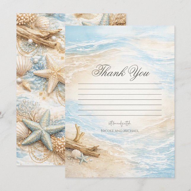 Convite Eterntal Tides Coastal Watercolor Beach Thank You  (Frente/Verso)