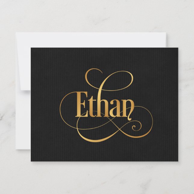 Convite Ethan de Script Suave Personalizado Dourado a Pret (Verso)
