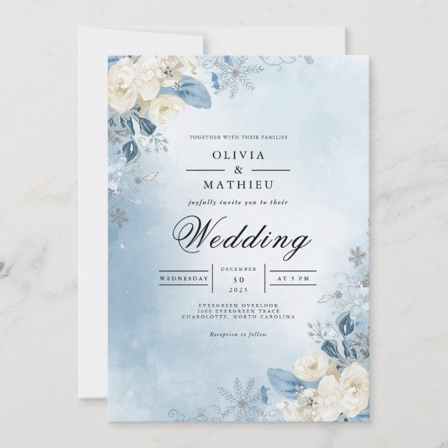 Convite Ethereal Blue Floral Frost Wedding (Frente)
