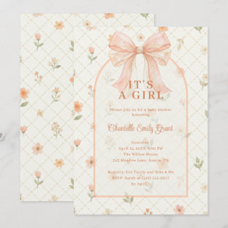Convite Ethereal Coquette Peach Bow Baby Shower TMF26