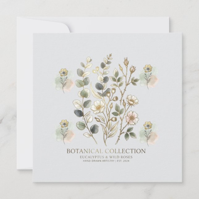 Convite Ethereal Gold & Sage Botanical Collection (Frente)