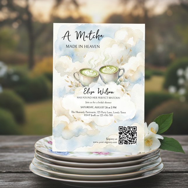 Convite Ethereal Matcha Made in Heaven Bridal Shower (Matcha made in heaven cloud nine bridal shower invitation)
